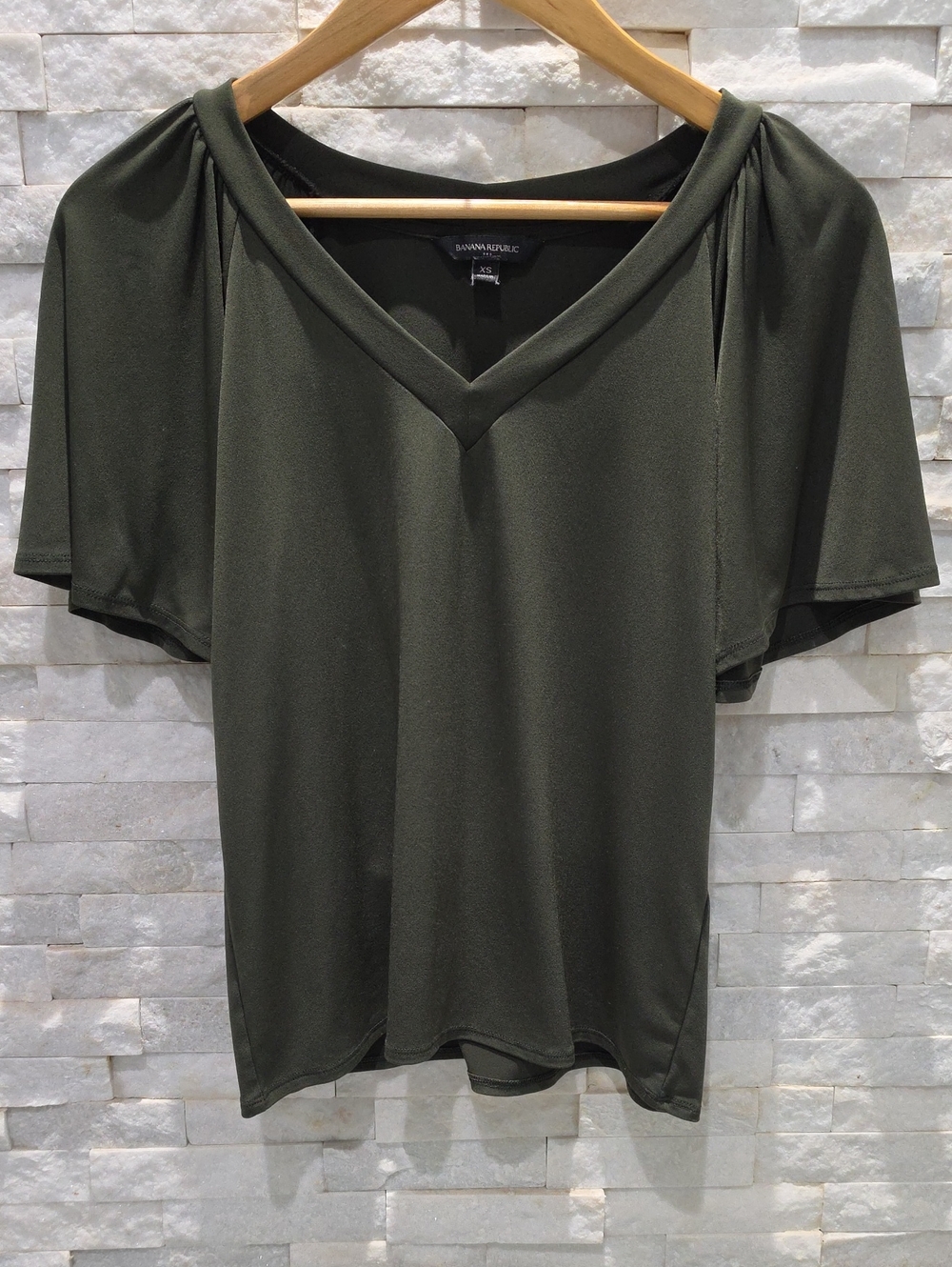 Banana Republic Dark Olive V-Neck Flutter Sleeve Top
